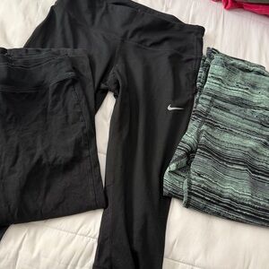 Champion and Nike Black and Champion Striped Green Leggings